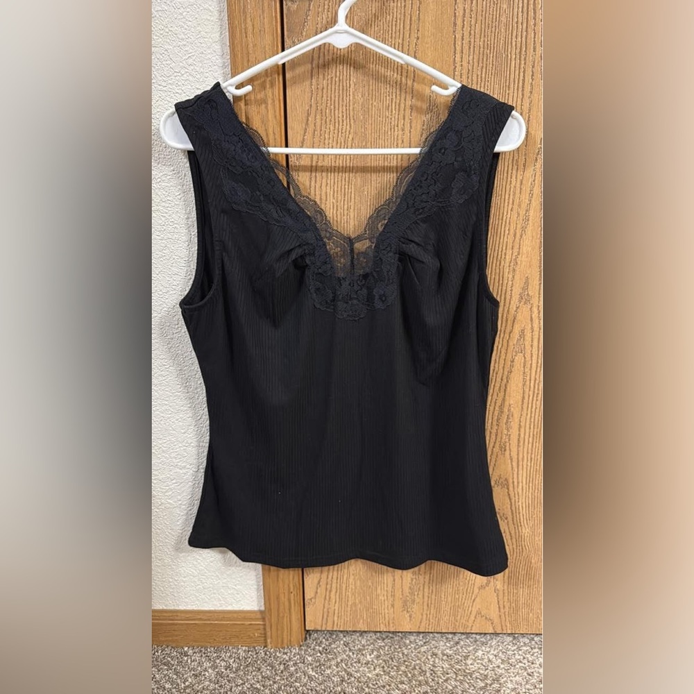 Elegant Black Lace Trim Women's Top